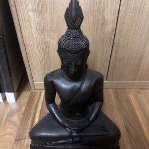 Buddha-Figur, im Schneidersitz, schwarz